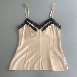 cream silk tank top with black lace detail size xs (vintage/ pre loved)